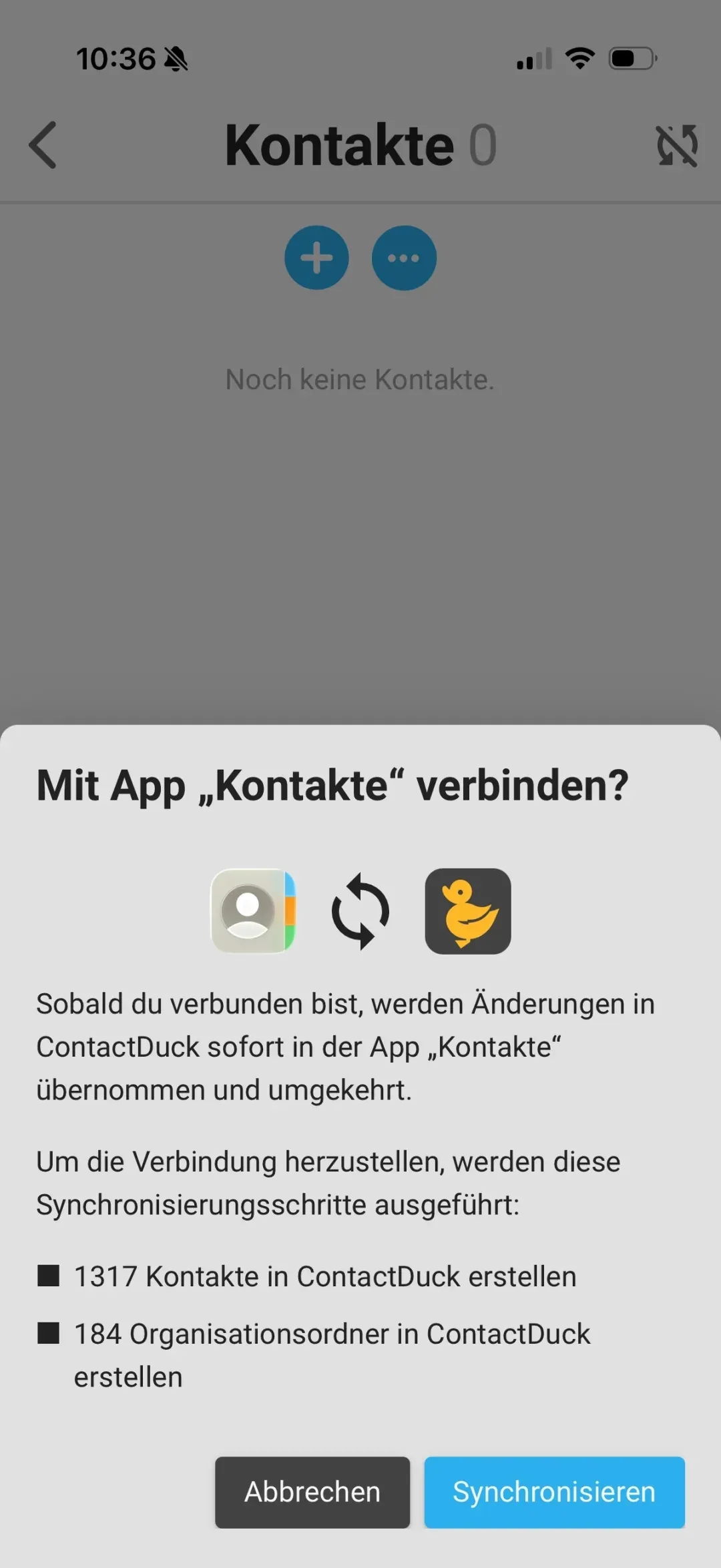 Synchronisation mit der Kontakte-App